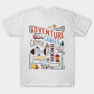 Adventure Camper fish forest tent relax unwind Explore the Wild Camping Adventure Novelty Gift T-Shirt